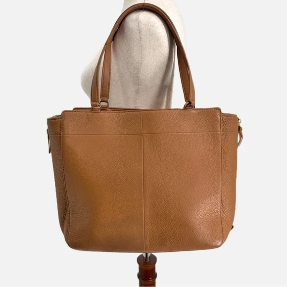 Tory Burch Ivy Side Zip Expandable Leather Tote Tan/ Caramel Pebbled Work Bag
